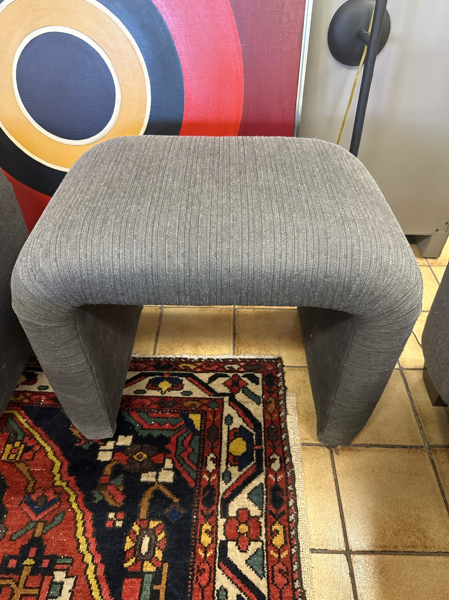 Gray Upholstered Ottoman Bench