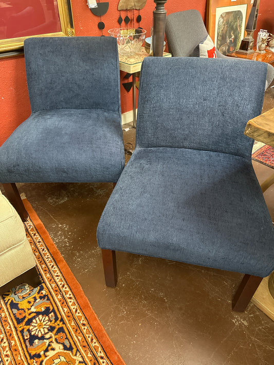 PAIR Blue Upholstered Armless Side Chairs