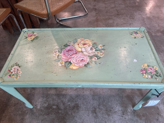 Shabby Chic Painted Green Floral Coffee Table 33.5w X 18d X 18h