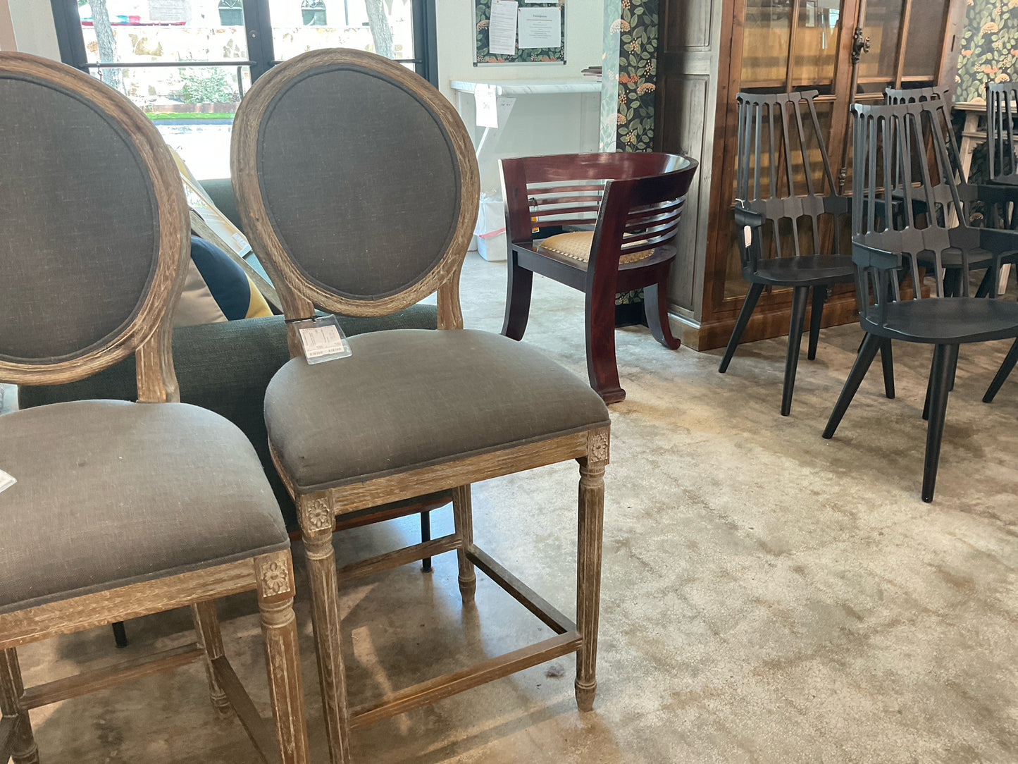 Paige Round Back Upholstered Counter Stool, Grey 26"H Seat