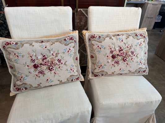PAIR Rachel Ashwell Needlepoint Pillows w/ Velvet Backs