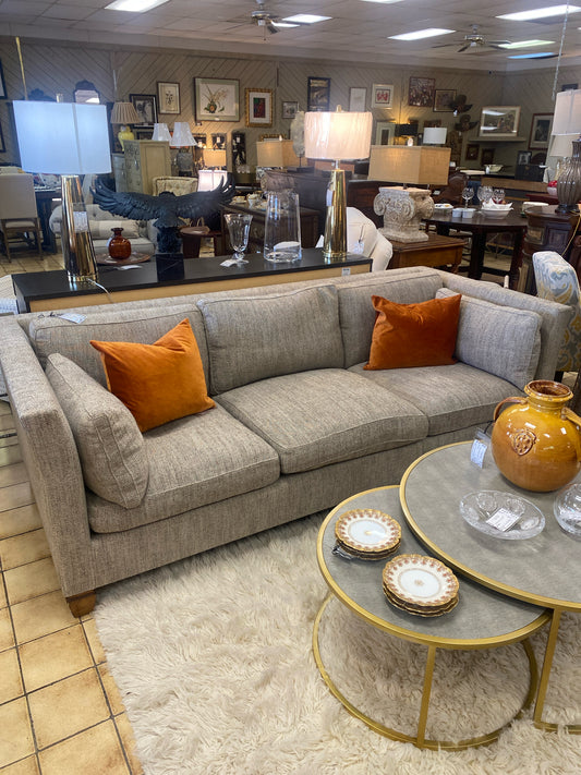 8' Long 42" Deep 3-Seat  100% Down Filled Dessin Fournir Sofa - Brown/ Cream/ Bk