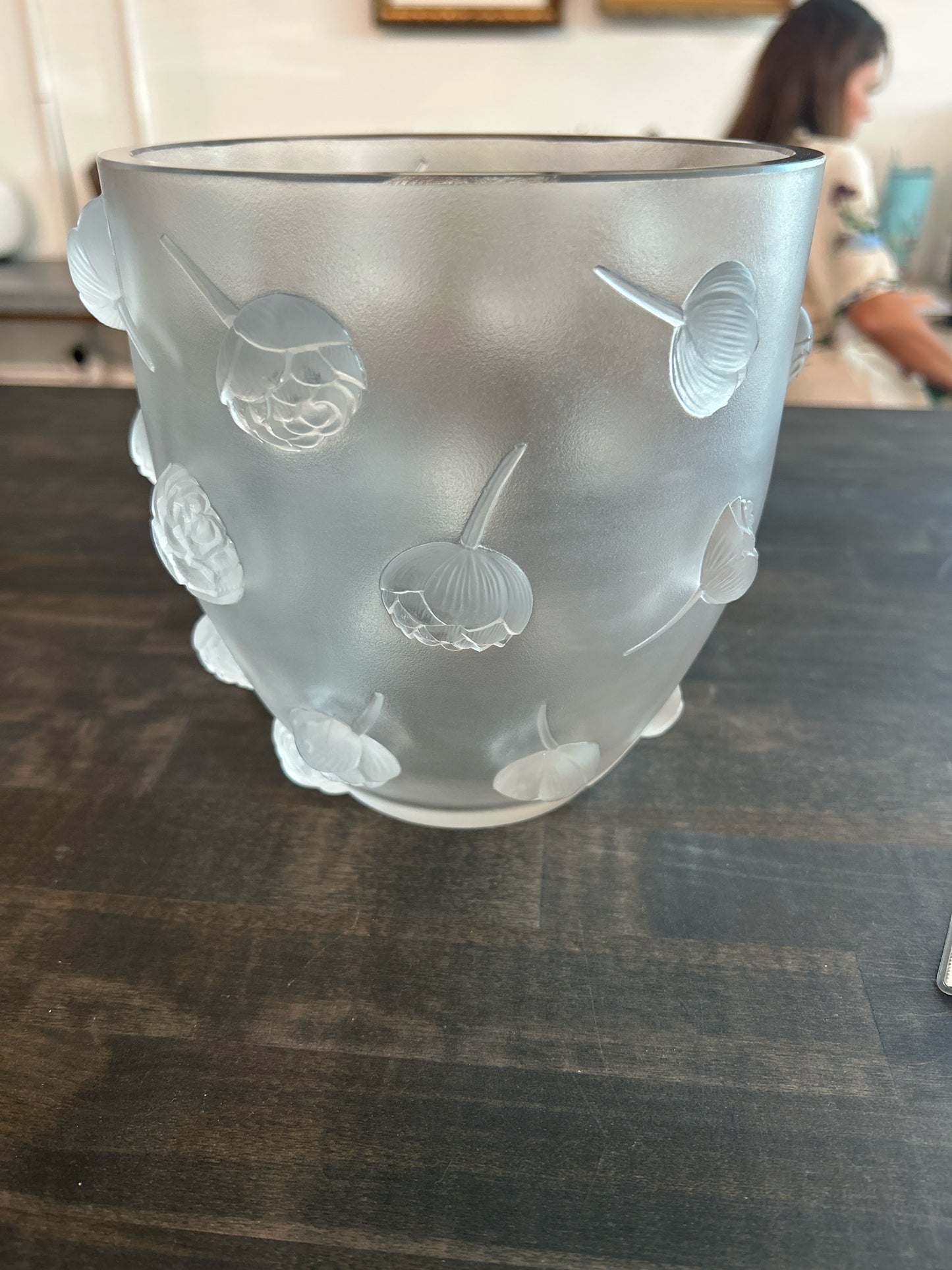 RARE Lalique Peonies Vase 6.75h