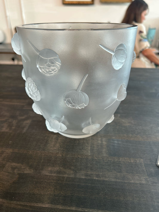 RARE Lalique Peonies Vase 6.75h