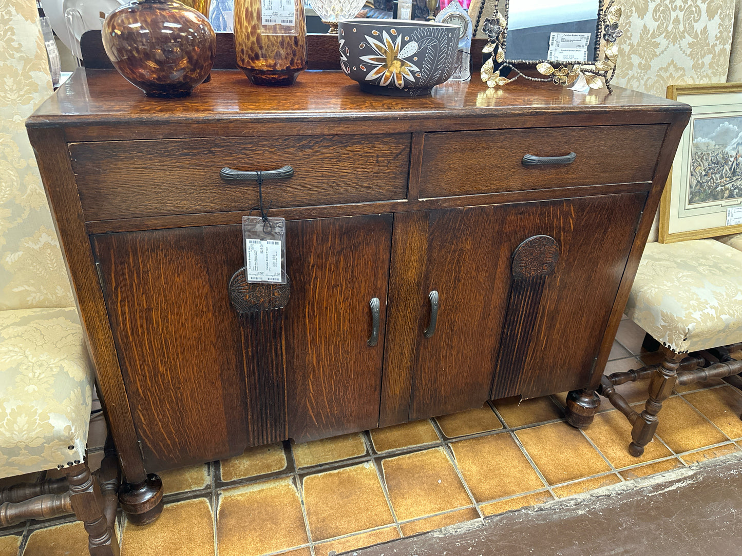 Antique Wood Sideboard with 2 Drawers and 2 Cabinet Doors