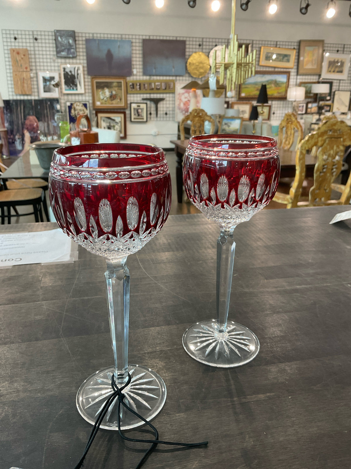 Waterford, PAIR of Clarendon Ruby Red Hock Wine Glasses