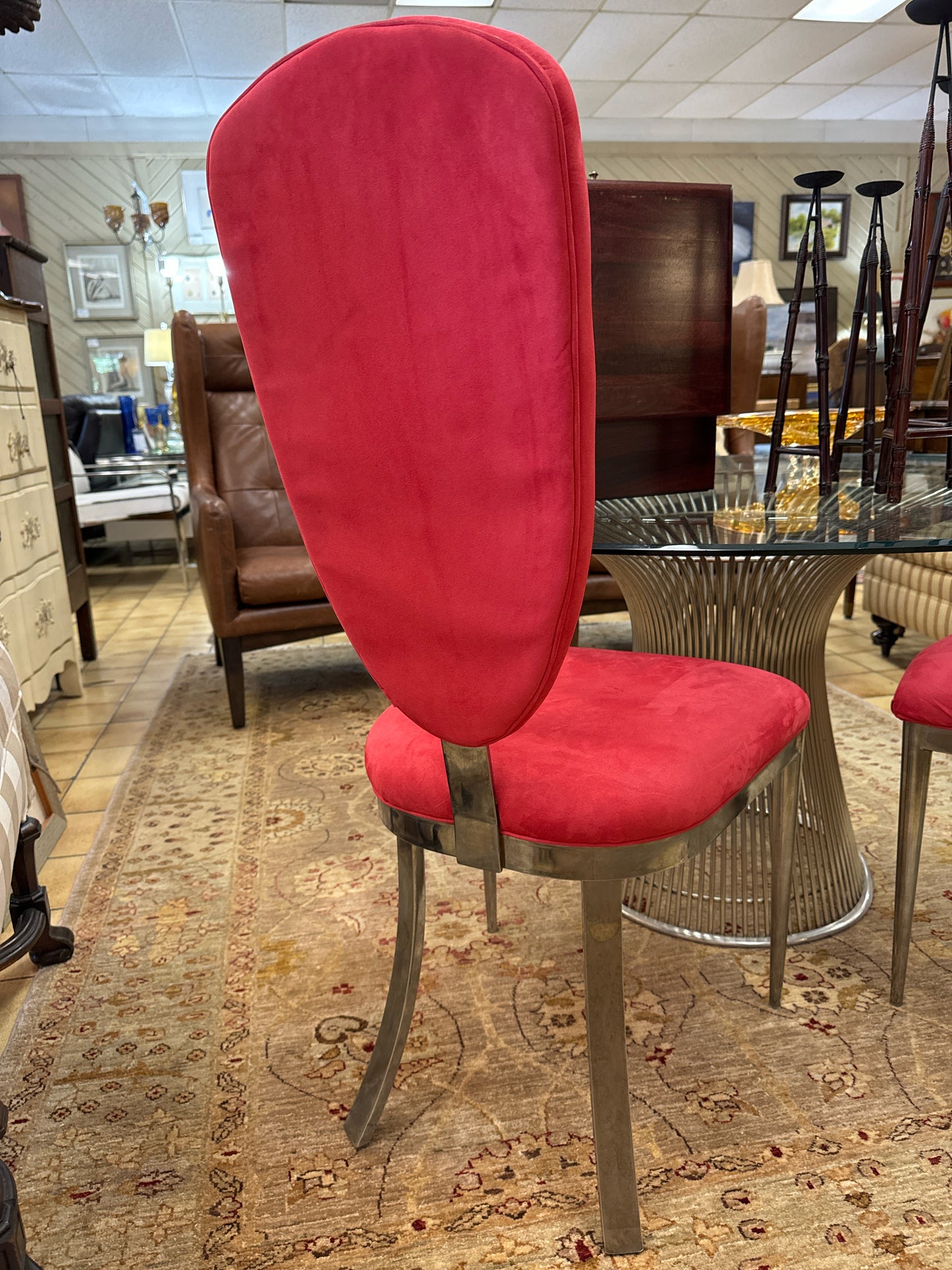 PAIR Vintage Post Modern Red Suede Dining Chairs by Design Institute of America