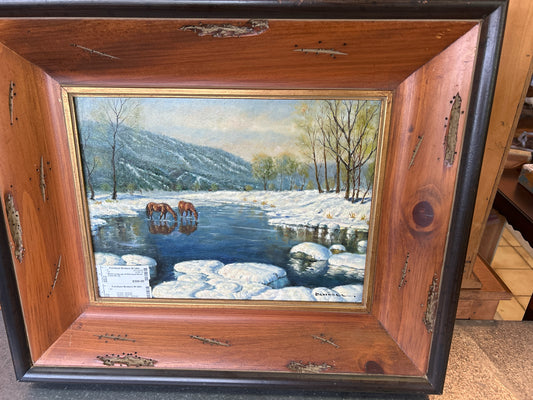 Winter Landscape w/ Distressed Wood Frame 24 x 20