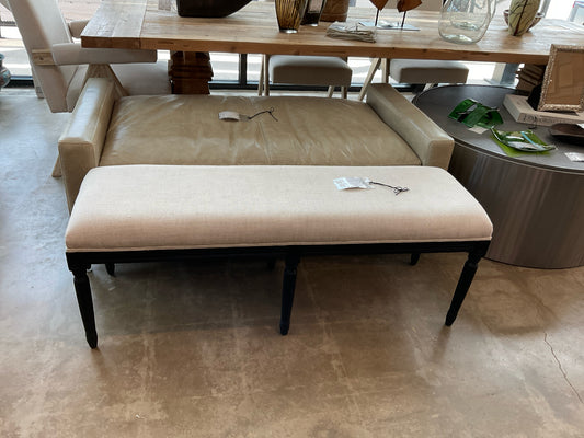 RH "Louis Bench" White Upholstered Linen w/ Black Wood Base - 50"L X 16"D