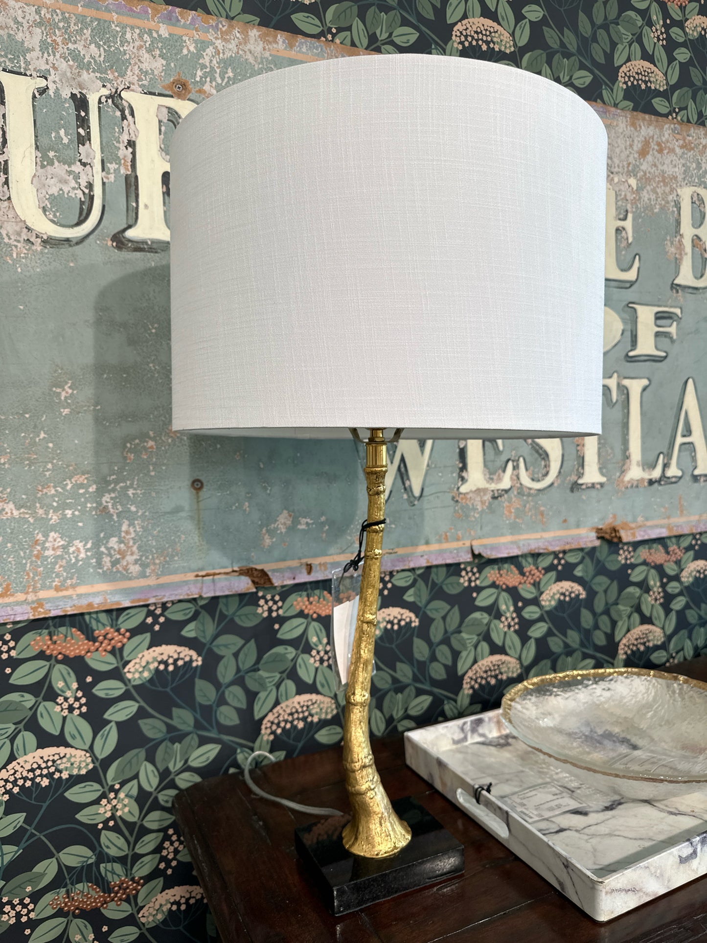 Michael Aram Palm Leaf Gold Lamp with White Shade