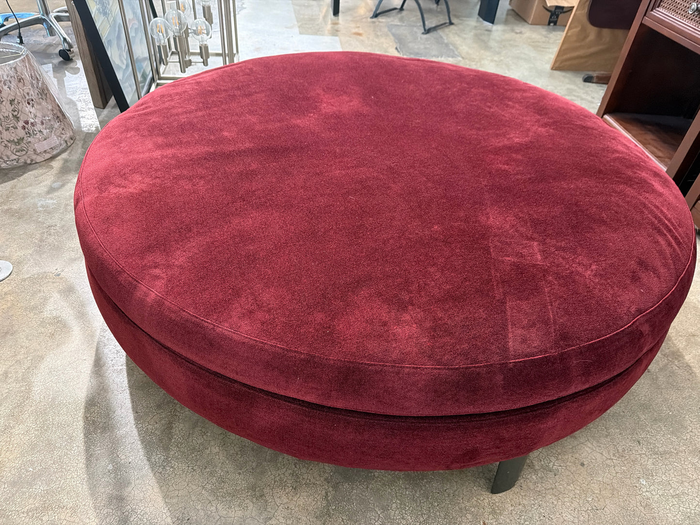 Minotti "Denny" Round Red Ottoman 53"d x 15h