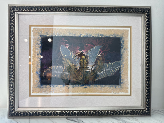 Signed Leaf Motif "Night Wonders" Painting in Ornate Frame (28x21)