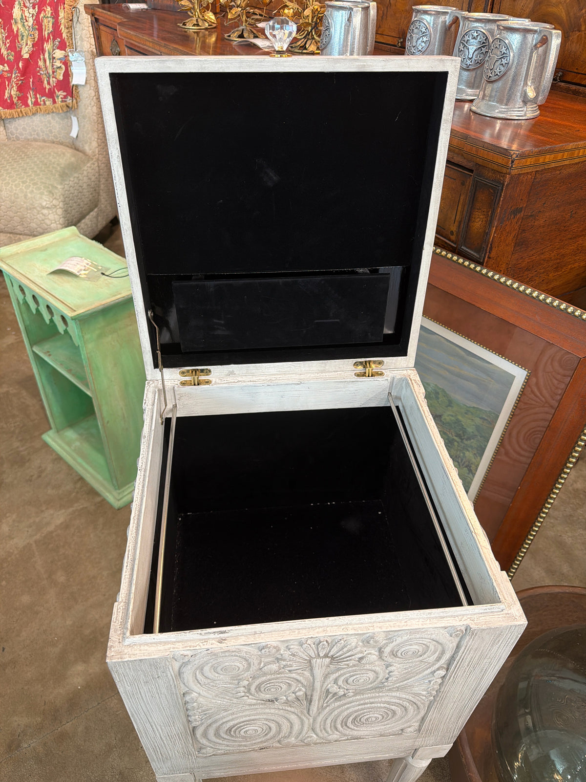 Nieman Marcus, White Carved File/Box Chest