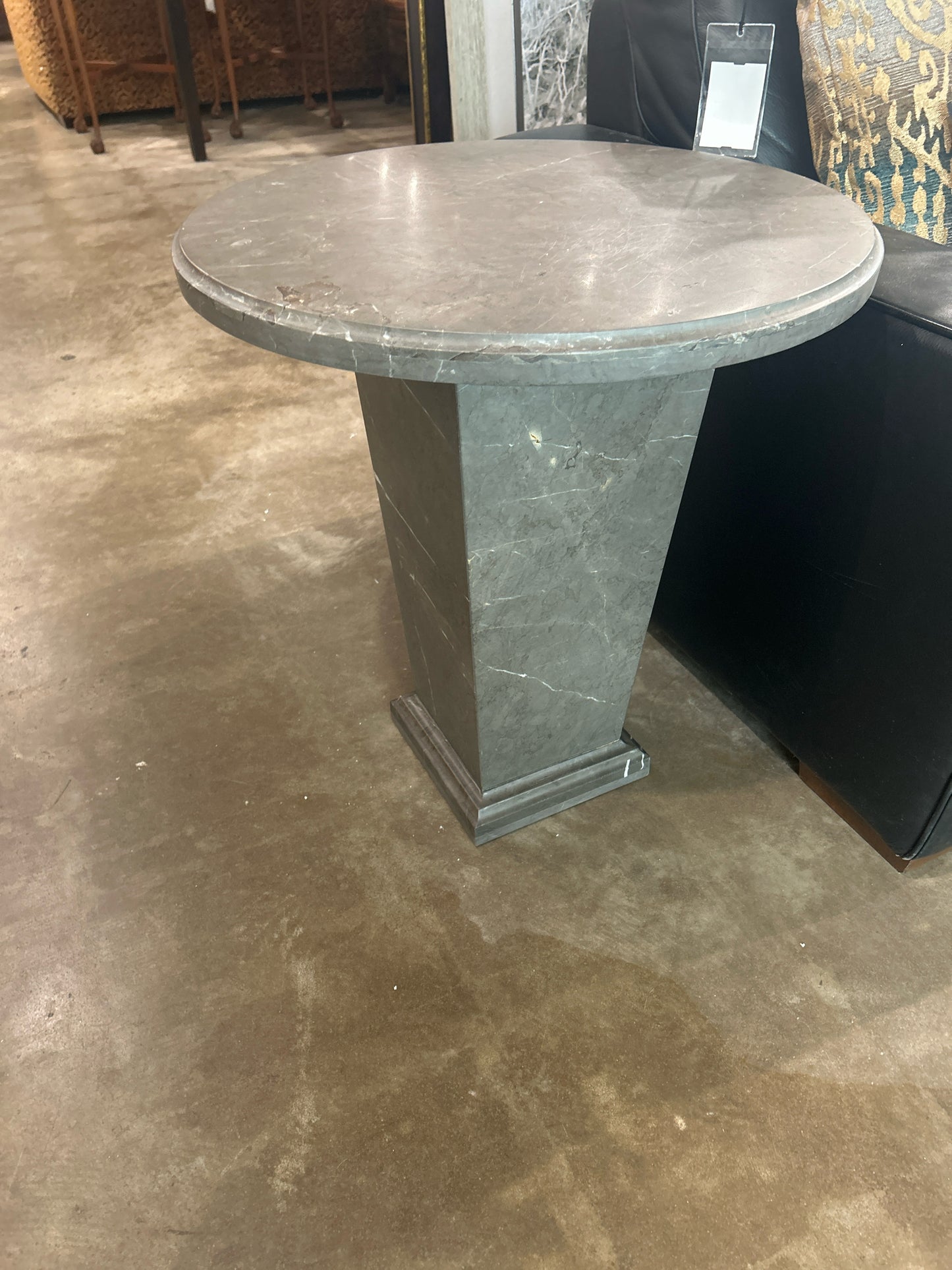 Four Hands  Round Marble Pedestal End Table