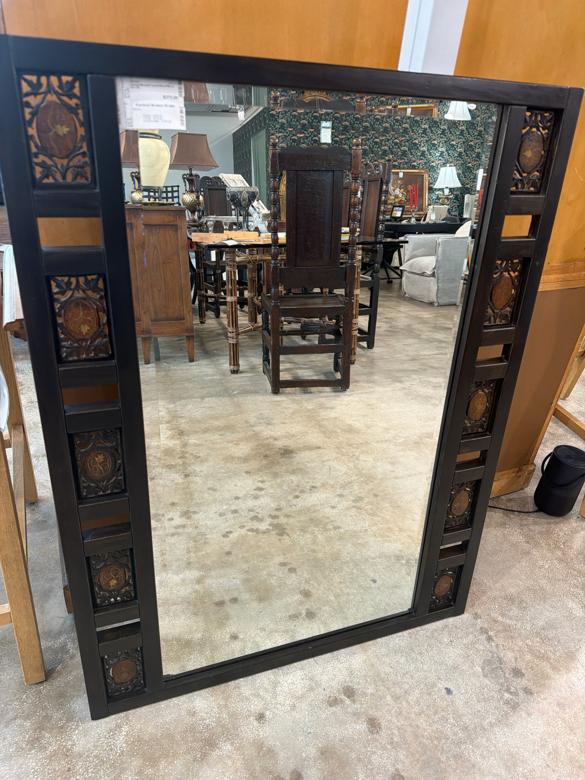 Vintage Beveled Carved Wood Mirror 32 x 42