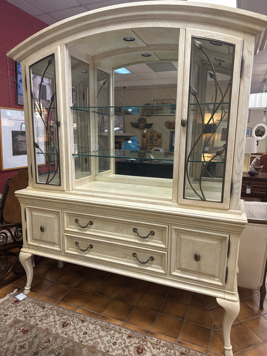 Cream Wood China Cabinet Glass Front