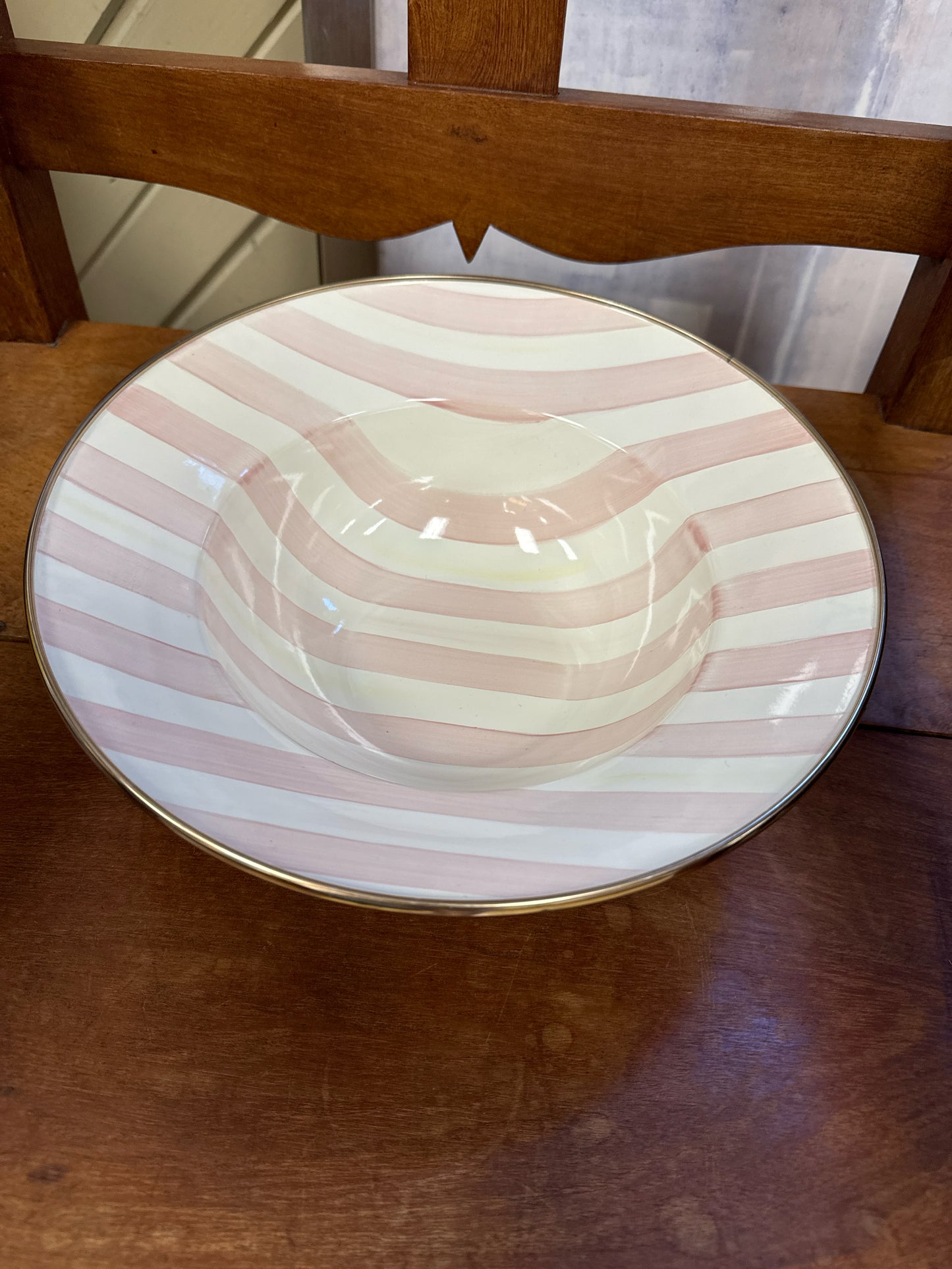 MacKenzie-Childs Bathing Hut Pink Stripe 11" Salad Bowl