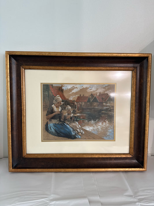 Vintage Hand Colored Lithograph by French Artist Marie Lucas-Robiquet (signed)