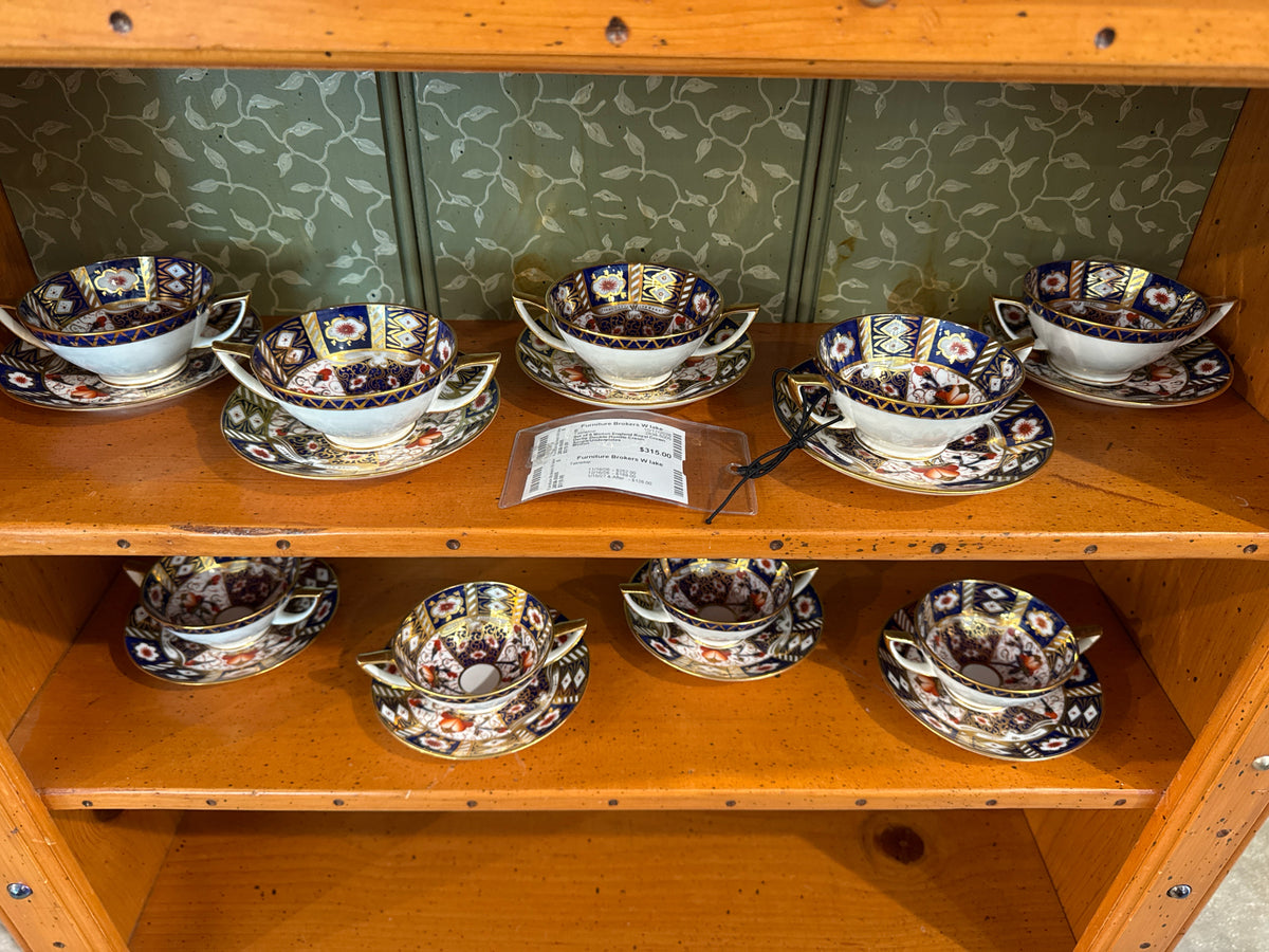 Set of 9 Minton England Royal Crown Derby Double-Handle Cream Soups/Underplates