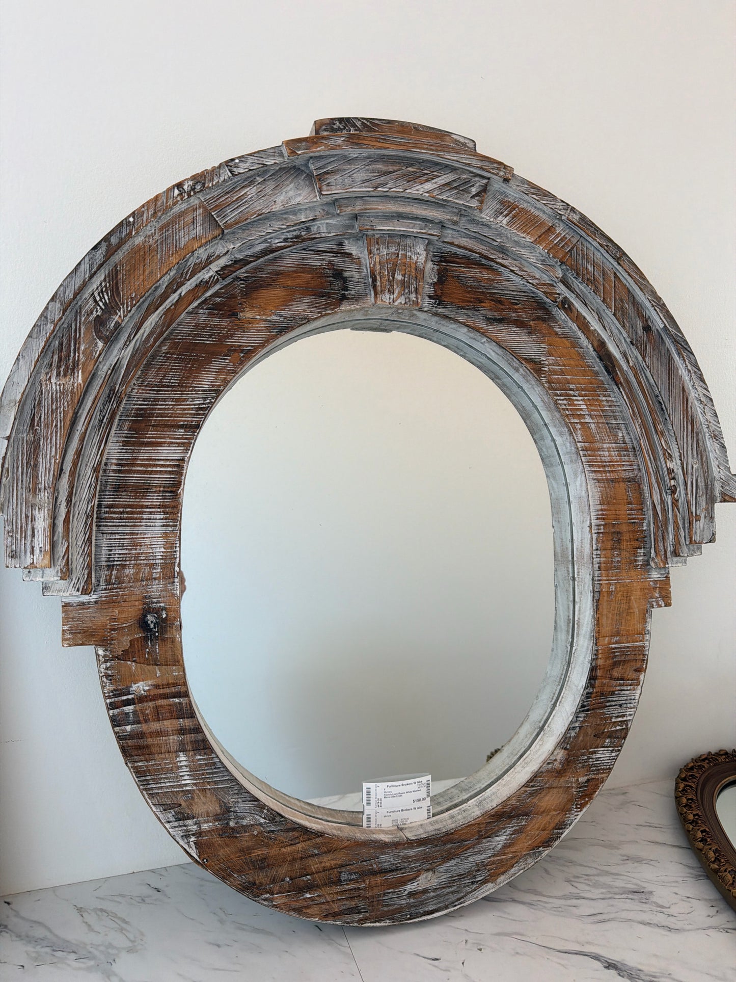 French Look Rustic White Washed Mirror 35w X 34h