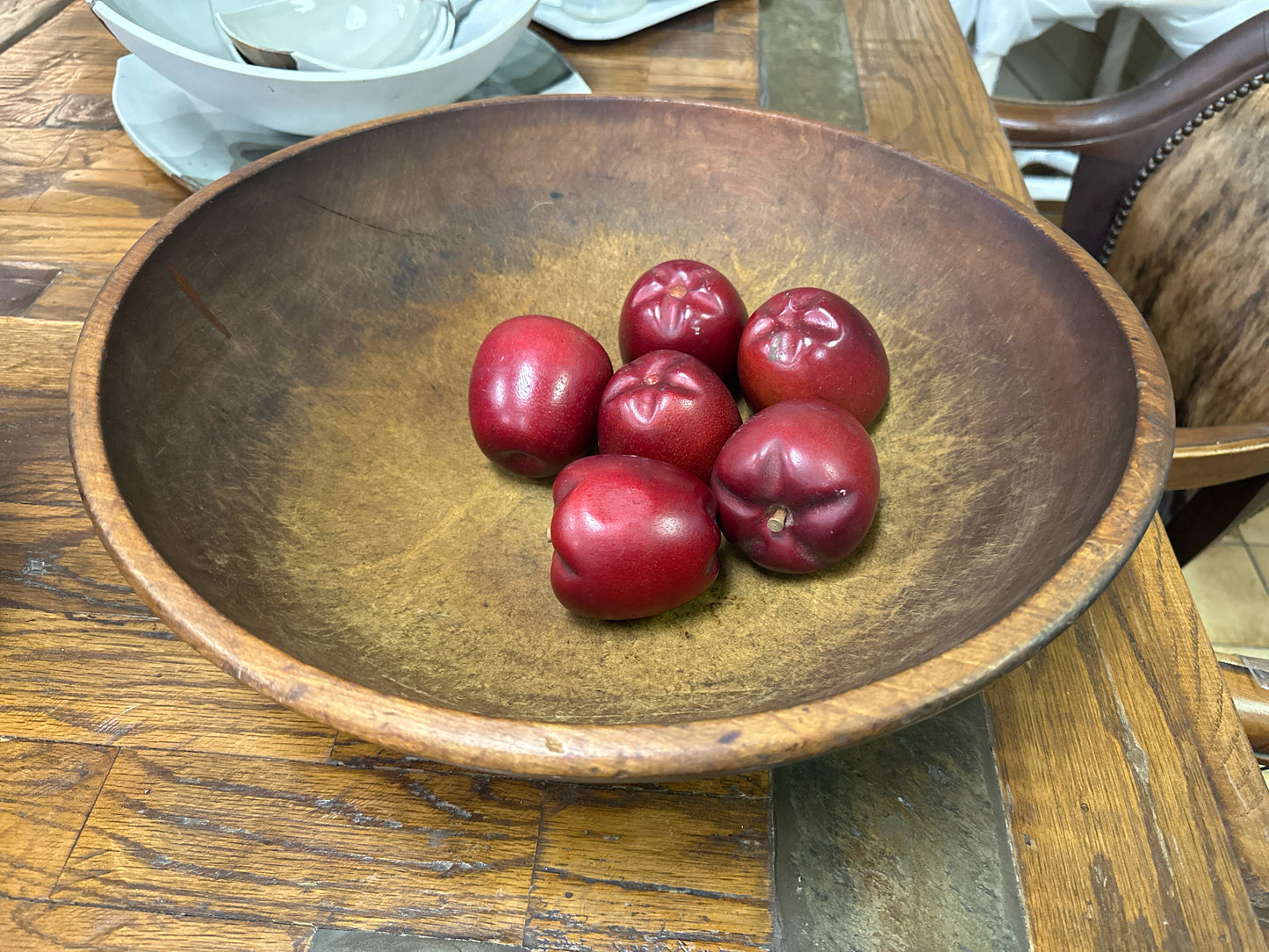 17" Diameter Old Wood Bowl w/ Apples