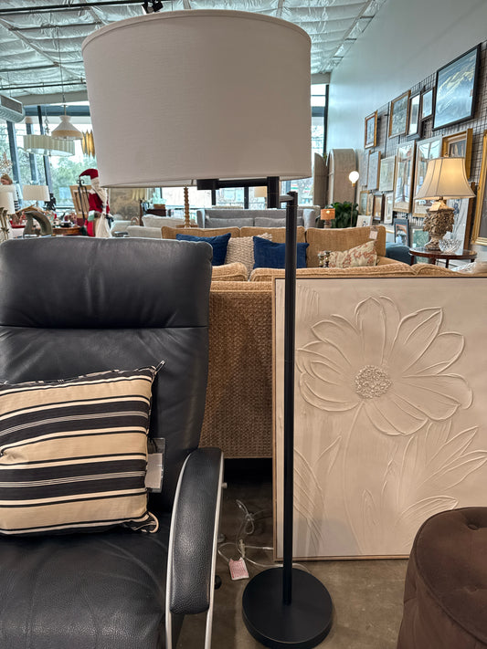 Ralph Lauren Charcoal Metal Swing-Arm Floor Lamp with White Drum Shade