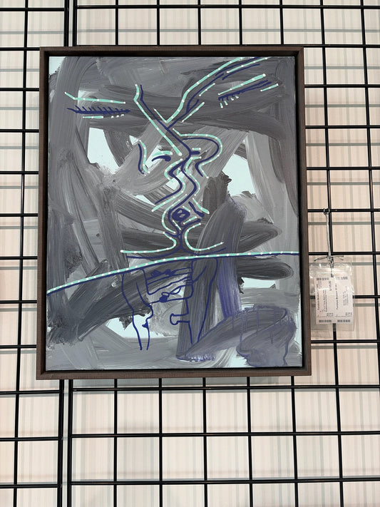 17" x 21" Gray Abstract Wide Brushstrokes w/ Gray Frame