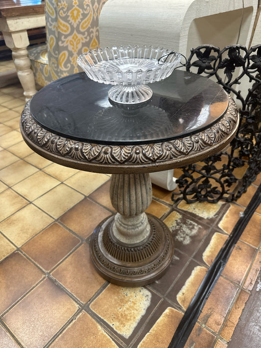 Small Round Side Table w/ Black Stone Top