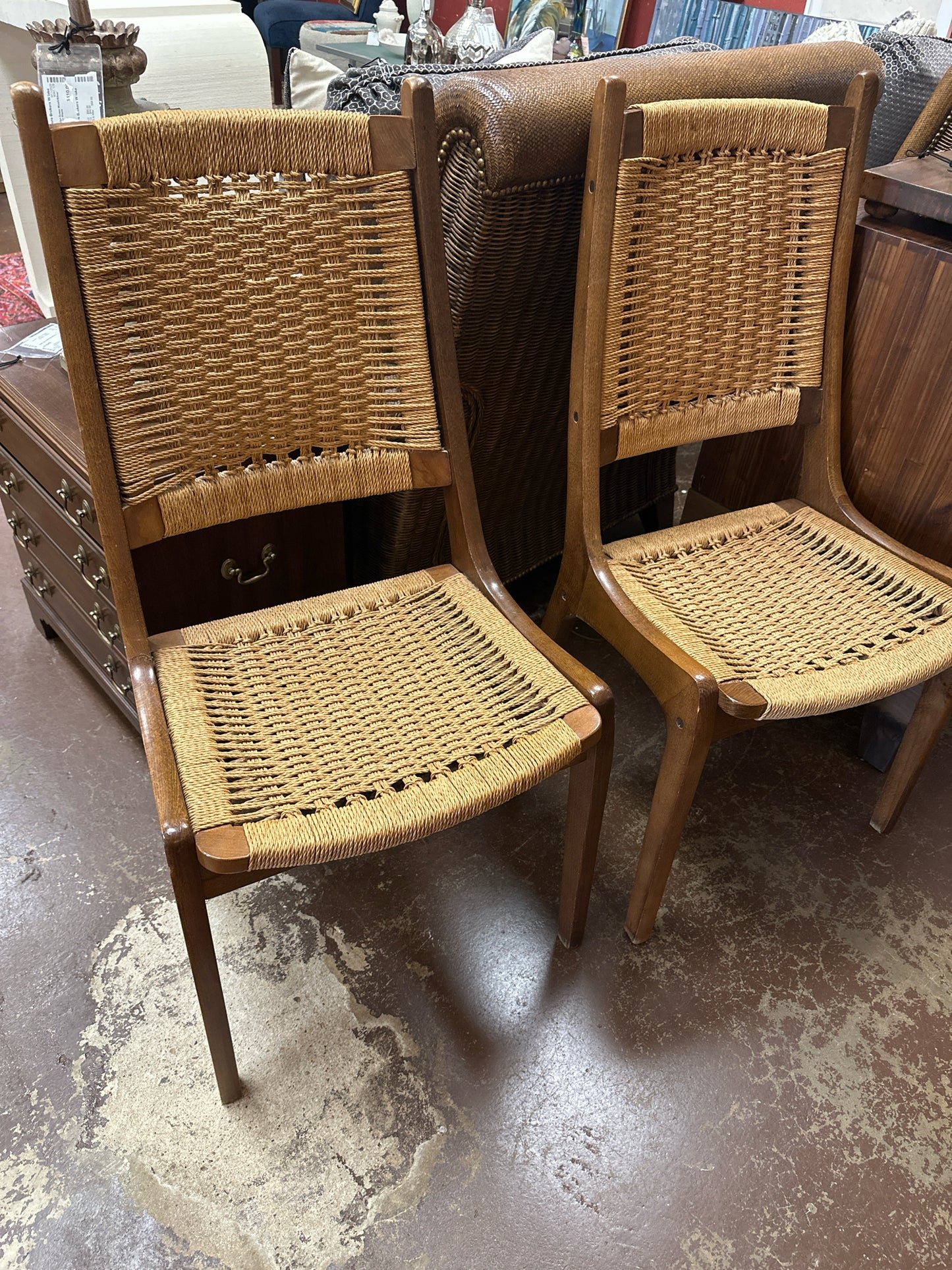 SET of 4 of MCM Hans Wegner Chairs with Woven Seats/Backs