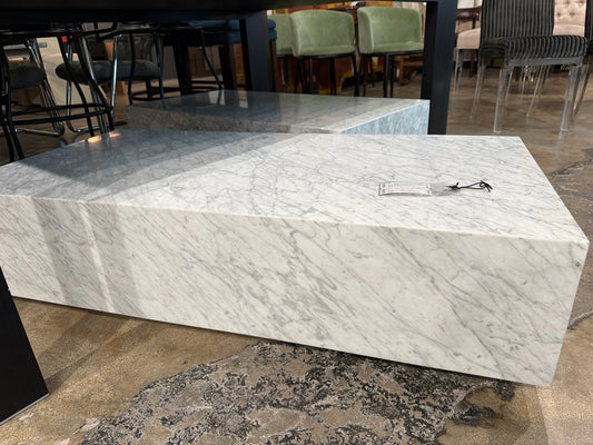 RH Marble "Plinth" Rectangle Waterfall  Coffee Table White/Grey