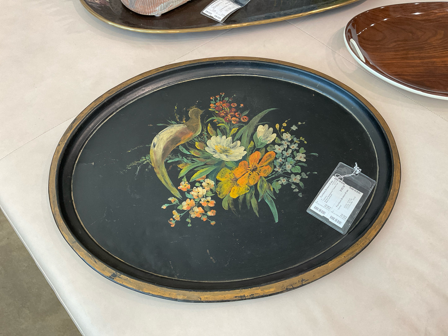 Antique Handpainted "Toleware Tray" Black and Gold