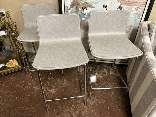 SET of 3 Grey/Chrome Counter Stools