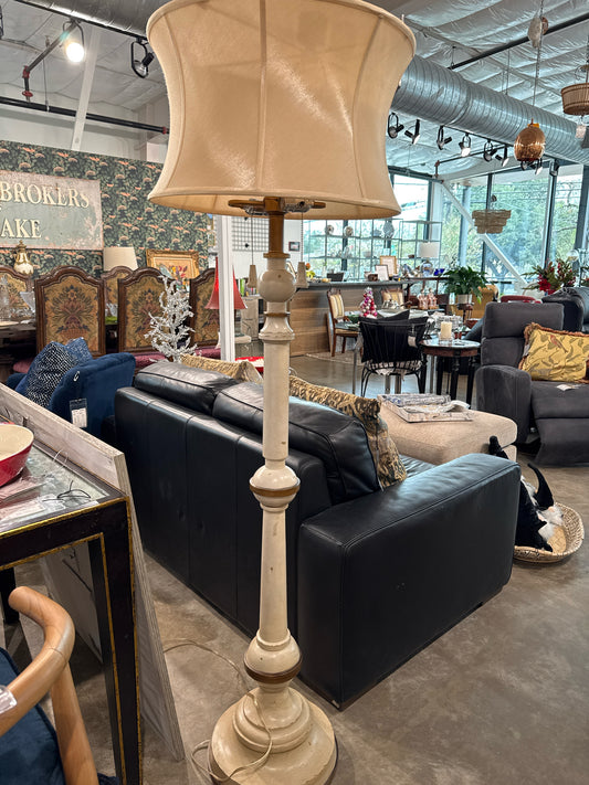 John Richard White & Gold Candlestick Floor Lamp with Duo Lights, Concave Shade