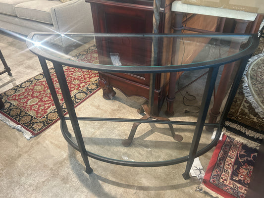 Pottery Barn Demilune Console In Black With Glass Top 30"H X 42" (Still Sold on