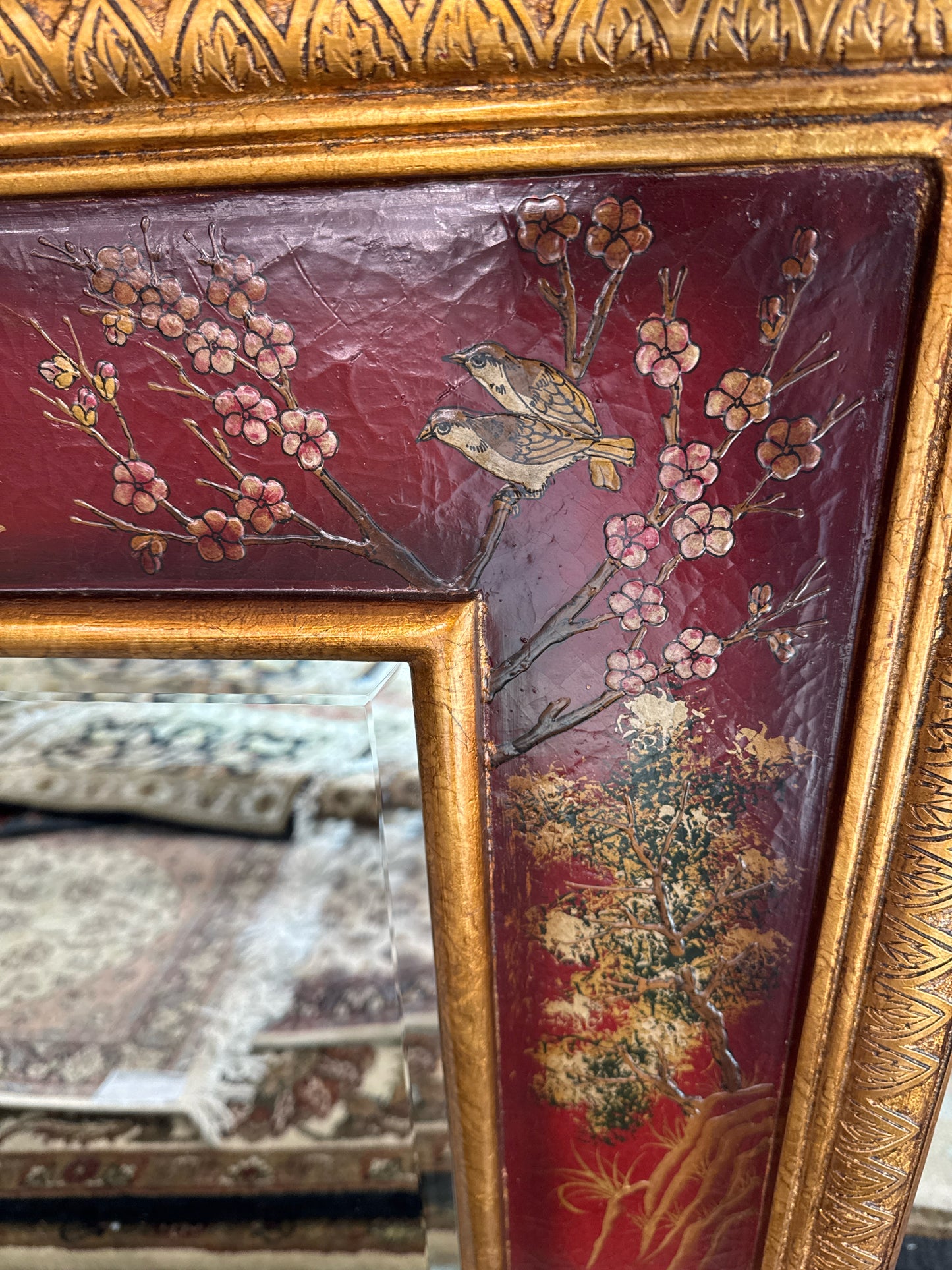 Oriental Accents Red Chinoserie Hand Painted Mirror, 29"x40"