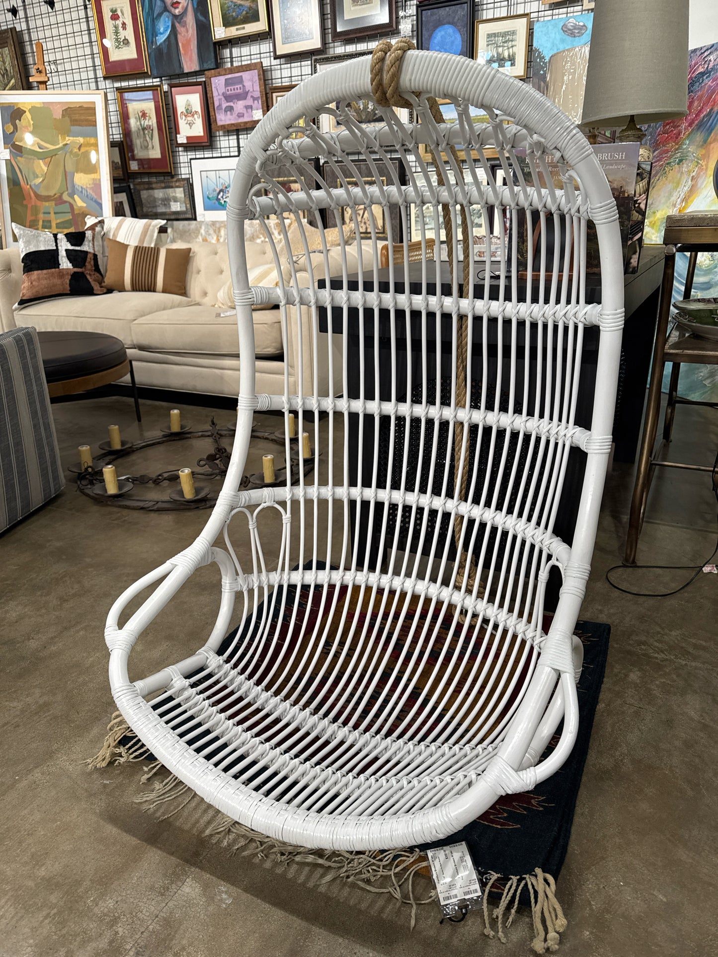Serena & Lily White Hanging Rattan Chair - holds 300 lbs (New)