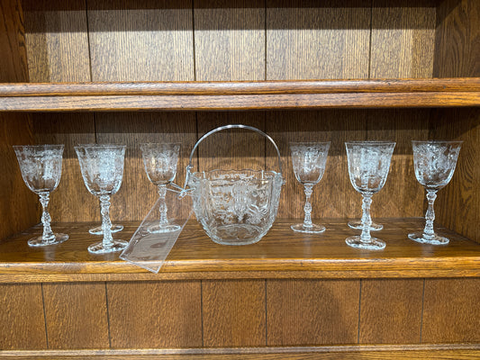 Fostoria Navarre Set: Ice Bucket and 8 Wine Glasses