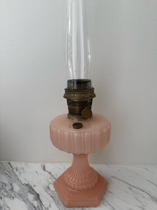 Antique Aladdin Corinthian Rose Moonstone Oil Lamp, Chimney and Extra Parts
