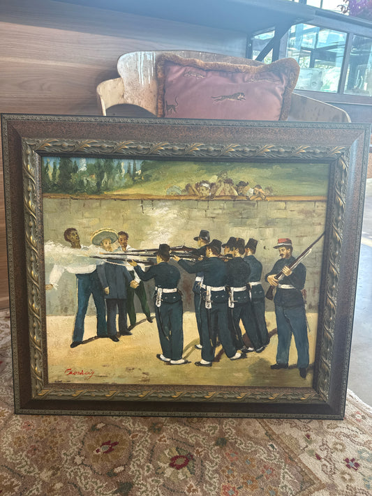 Signed Reproduction"Execution of Emperor Maximilian" Bronze Ornate Frame (30x26)