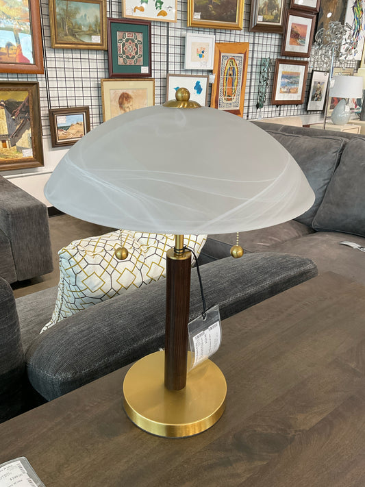 360 Orbital Table Lamp, Wood & Modern Gold with White Frosted Dome Shade