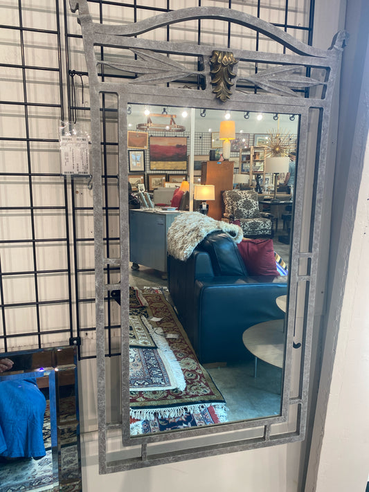 Silver Painted Metal Frame Mirror w/ Leaf Detail (43"x23")