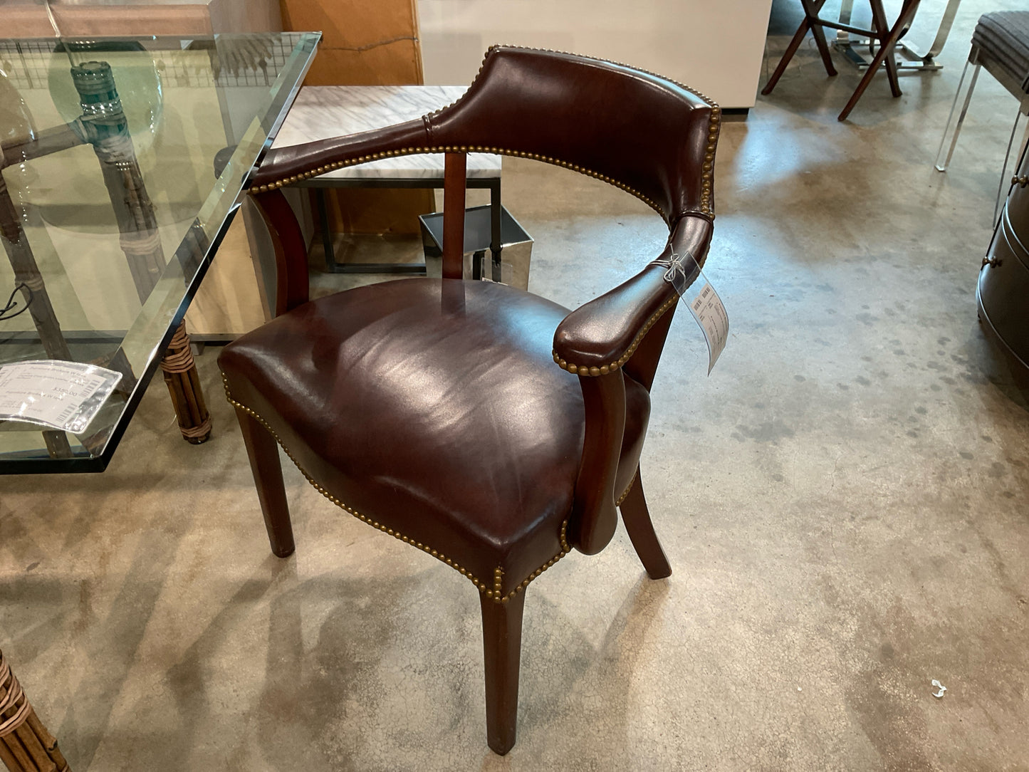 Captains Chair Brown Leather w/Brass Nailhead