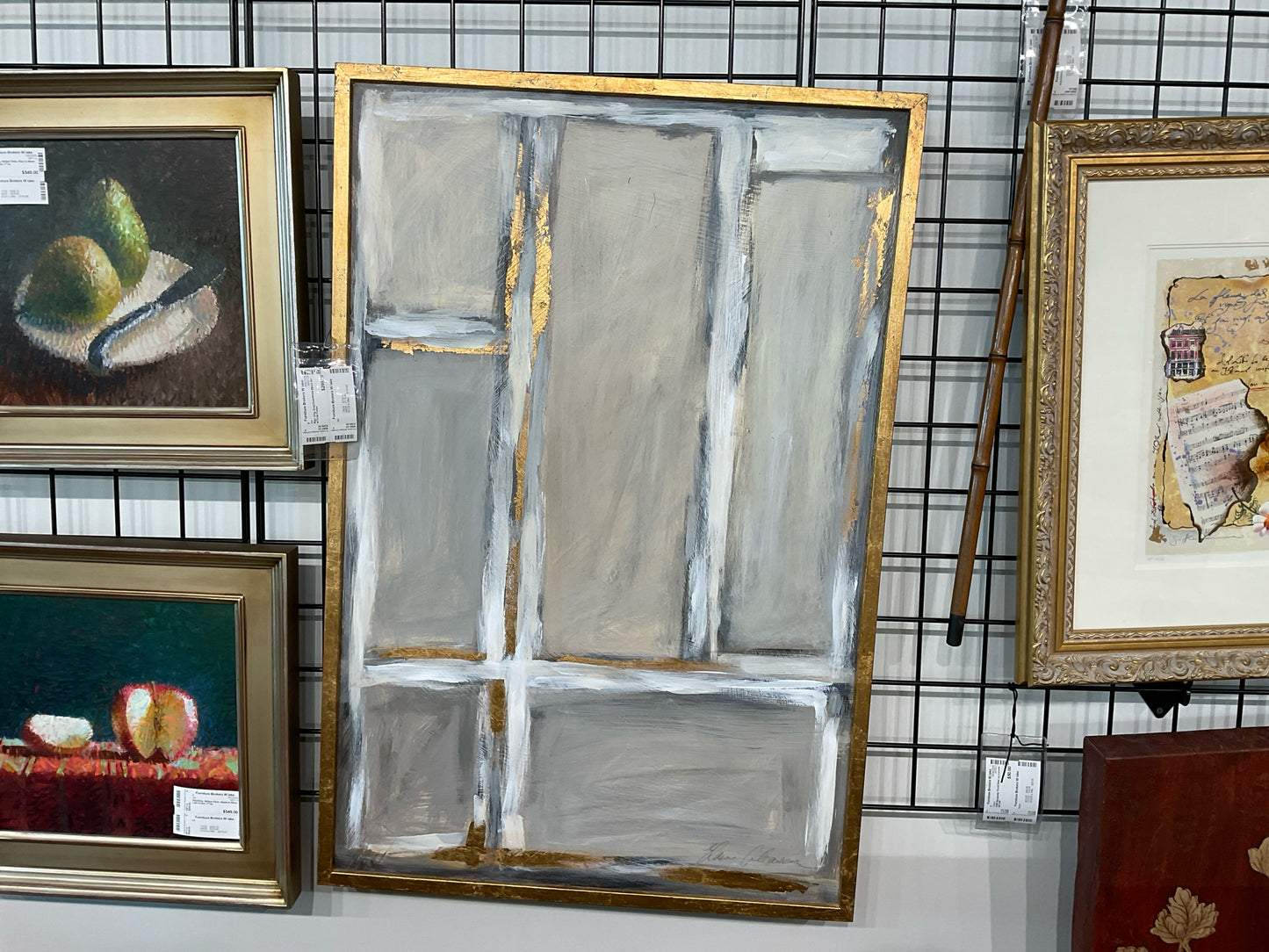 Sign. Orig. Grey/Gold/White Block Art w/ Gold Frame