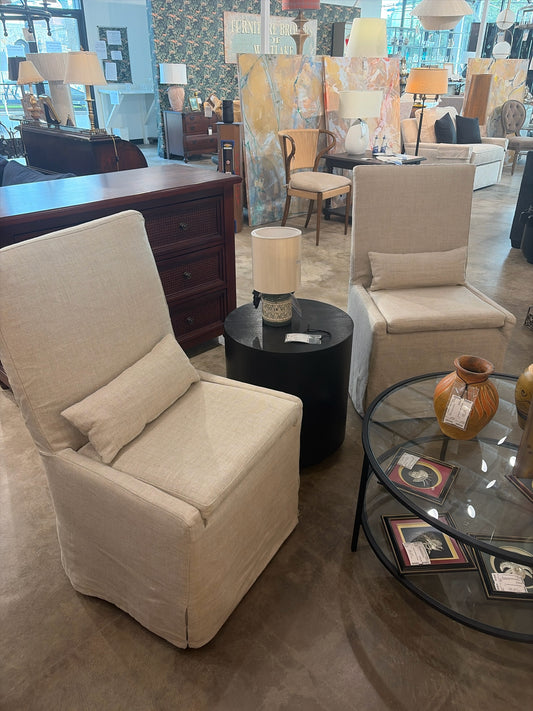 PAIR-Restoration Hardware Belgian Track Arm Side Chairs on Casters