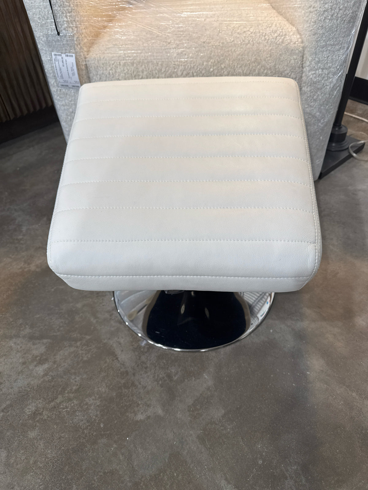 BoConcept White Leather Modern Footstool with Chrome Base (each)