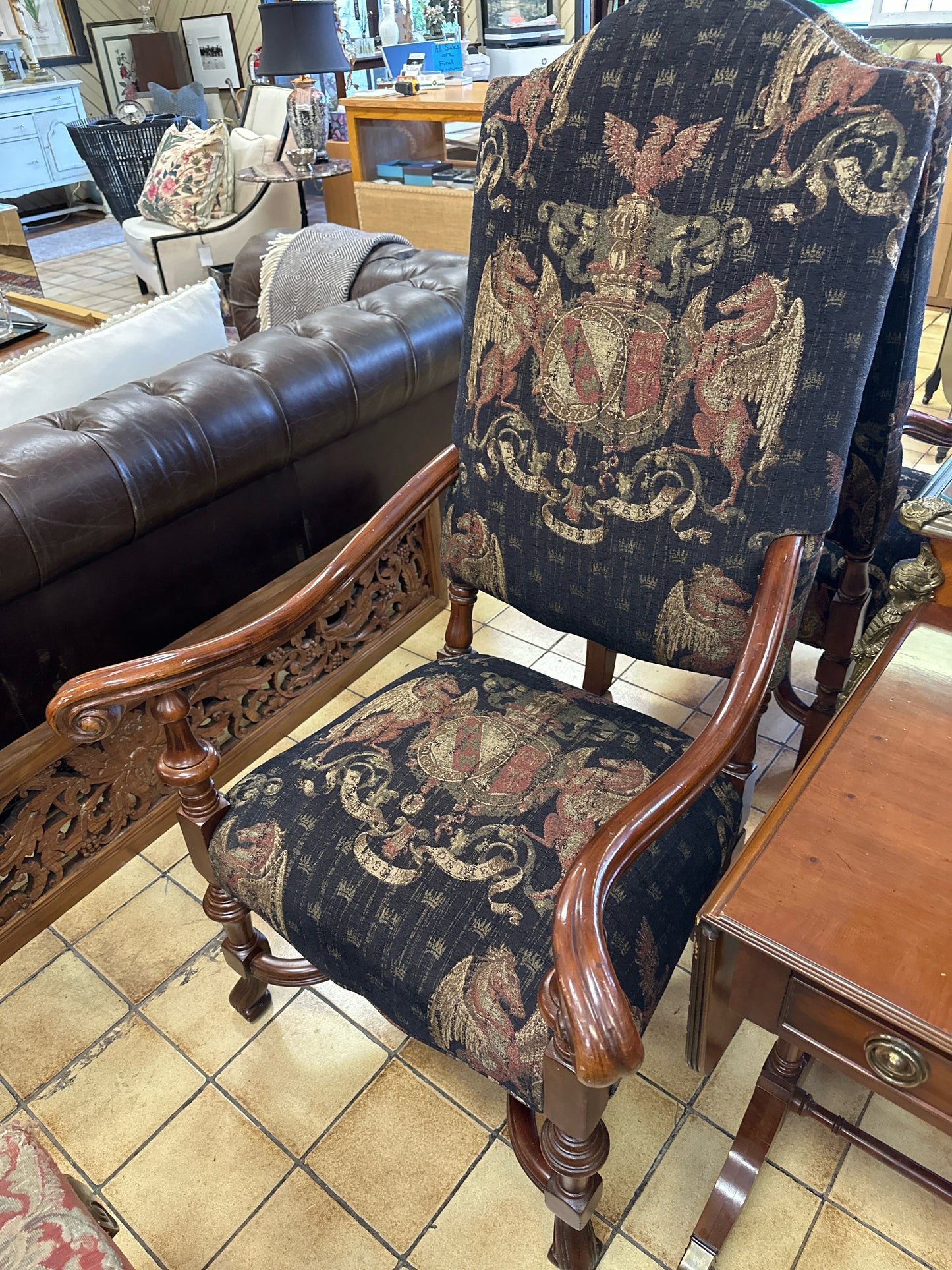 PAIR Southwood Furniture Throne Upholstered Arm Chairs