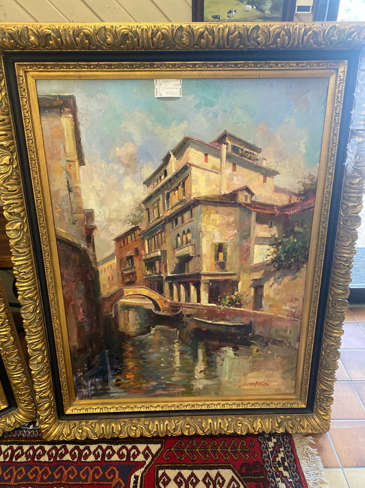 47w X 59h Italian Scene w/ Gondolas Heavy Gold Frame