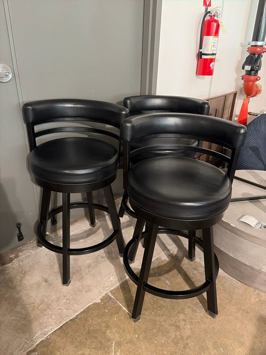 Set of 3 Black Leather Swivel Counter Stools
