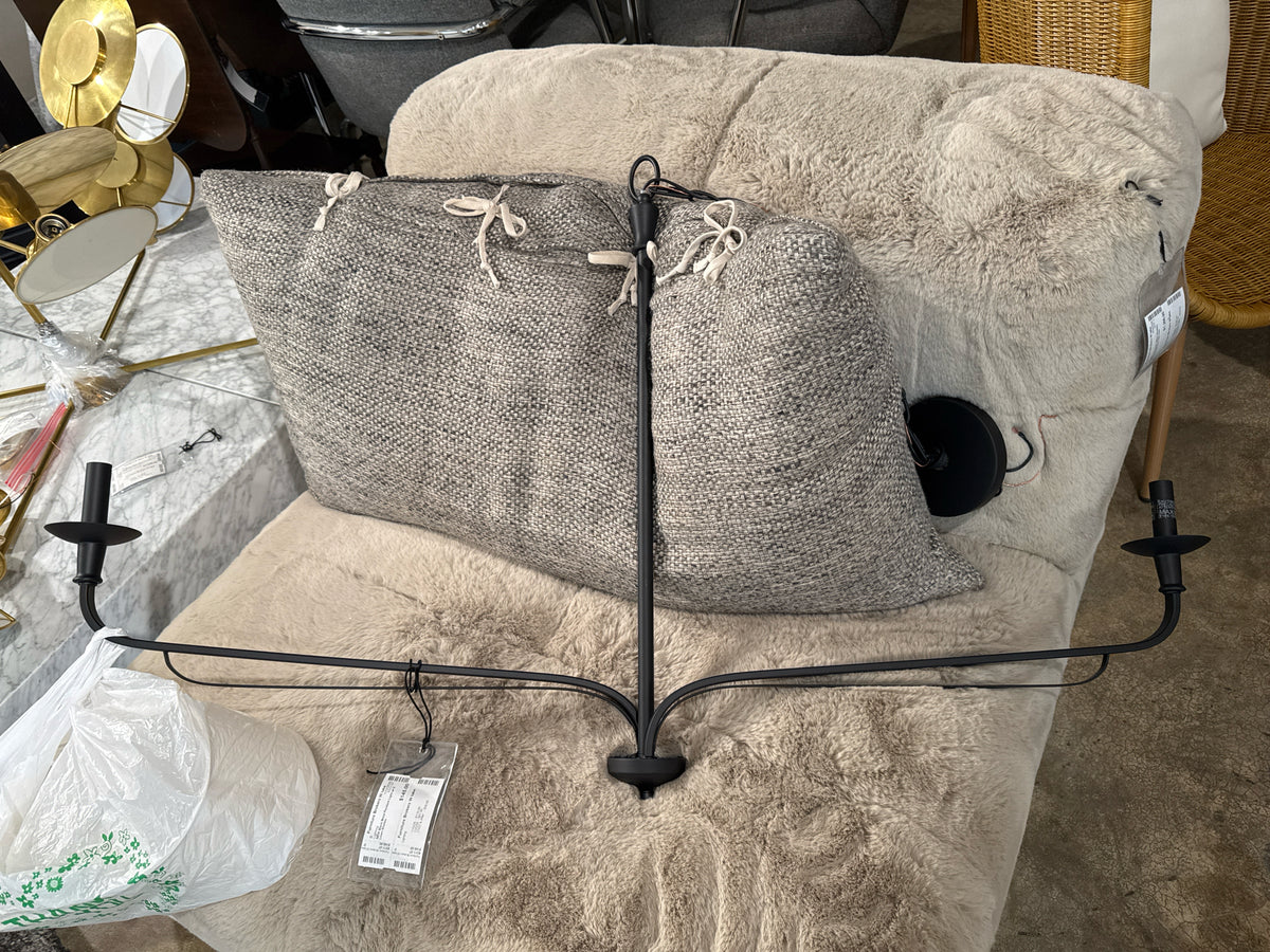 NEW Black Metal Pendant Light w/ 2 Linen Shades