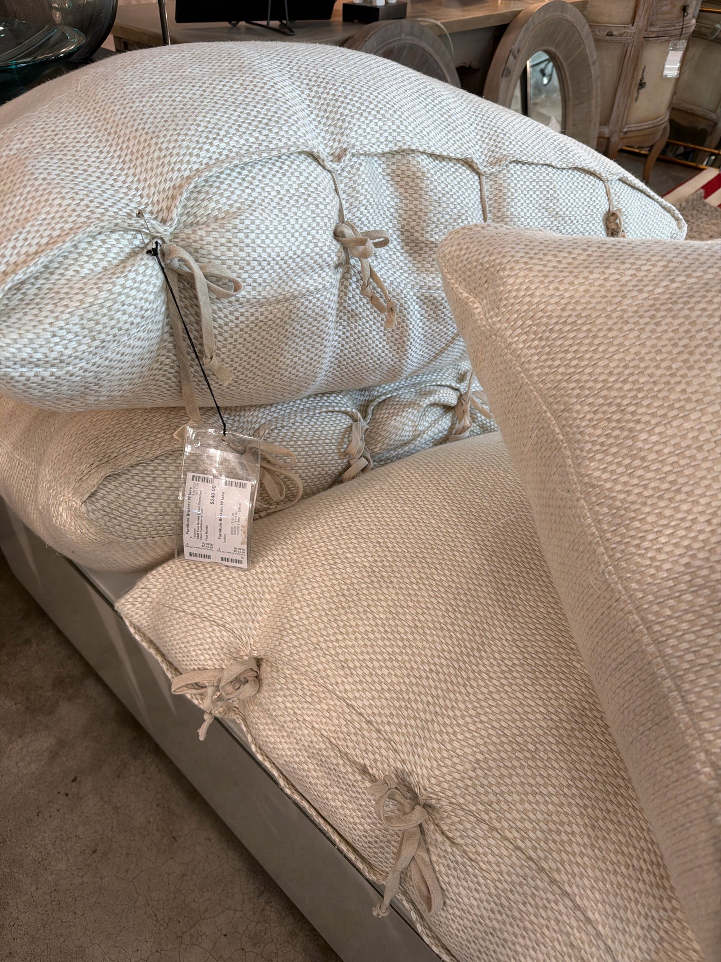 PAIR Four Hands Cream Oversized Floor Cushions w/ Ties